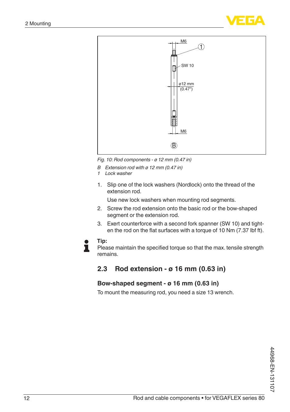 VEGA VEGAFLEX series 80 Rod and cable components User Manual | Page 12 / 24