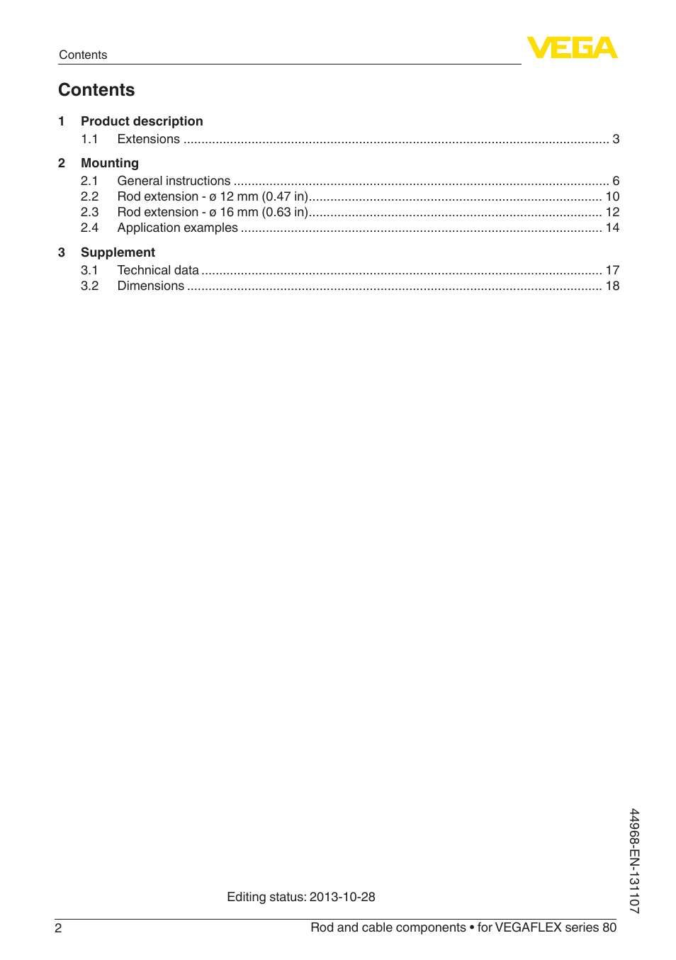 VEGA VEGAFLEX series 80 Rod and cable components User Manual | Page 2 / 24