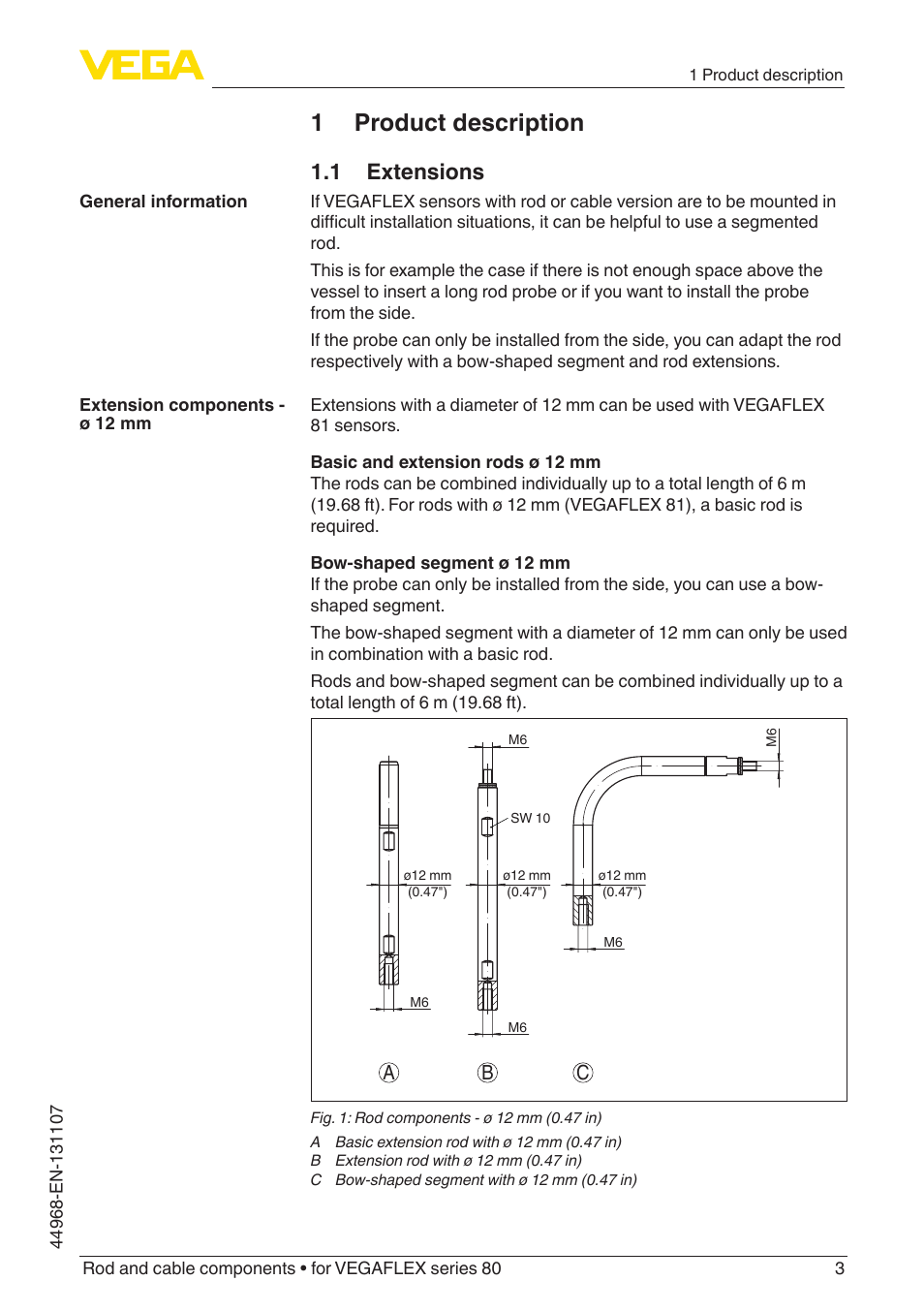 1 product description, 1 extensions | VEGA VEGAFLEX series 80 Rod and cable components User Manual | Page 3 / 24