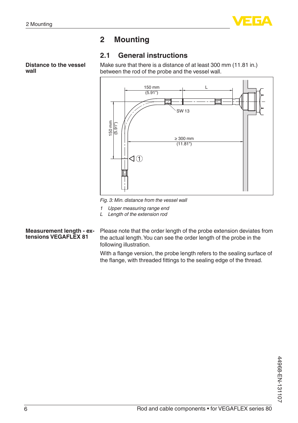 2 mounting, 1 general instructions | VEGA VEGAFLEX series 80 Rod and cable components User Manual | Page 6 / 24