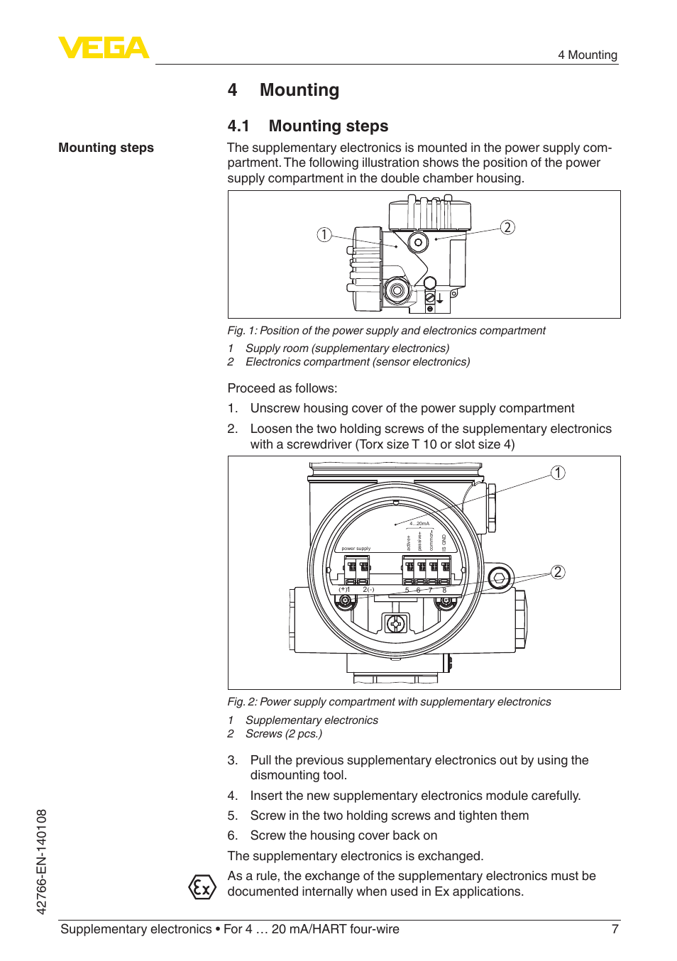 4 mounting, 1 mounting steps | VEGA Supplementary electronics For 4 … 20 mA_HART four-wire User Manual | Page 7 / 12