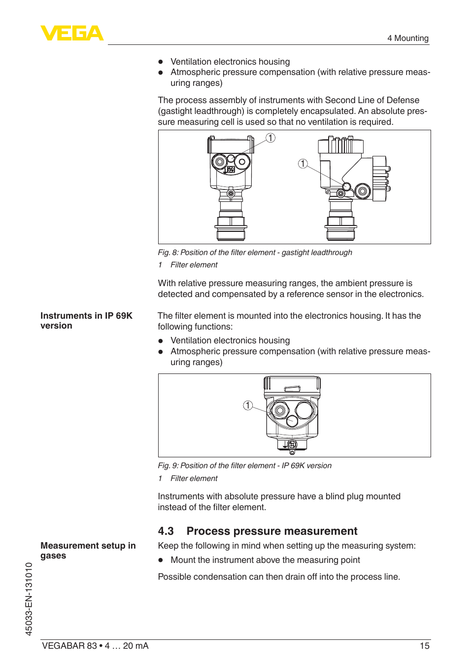 3 process pressure measurement | VEGA VEGABAR 83 4 … 20 mA - Operating Instructions User Manual | Page 15 / 80