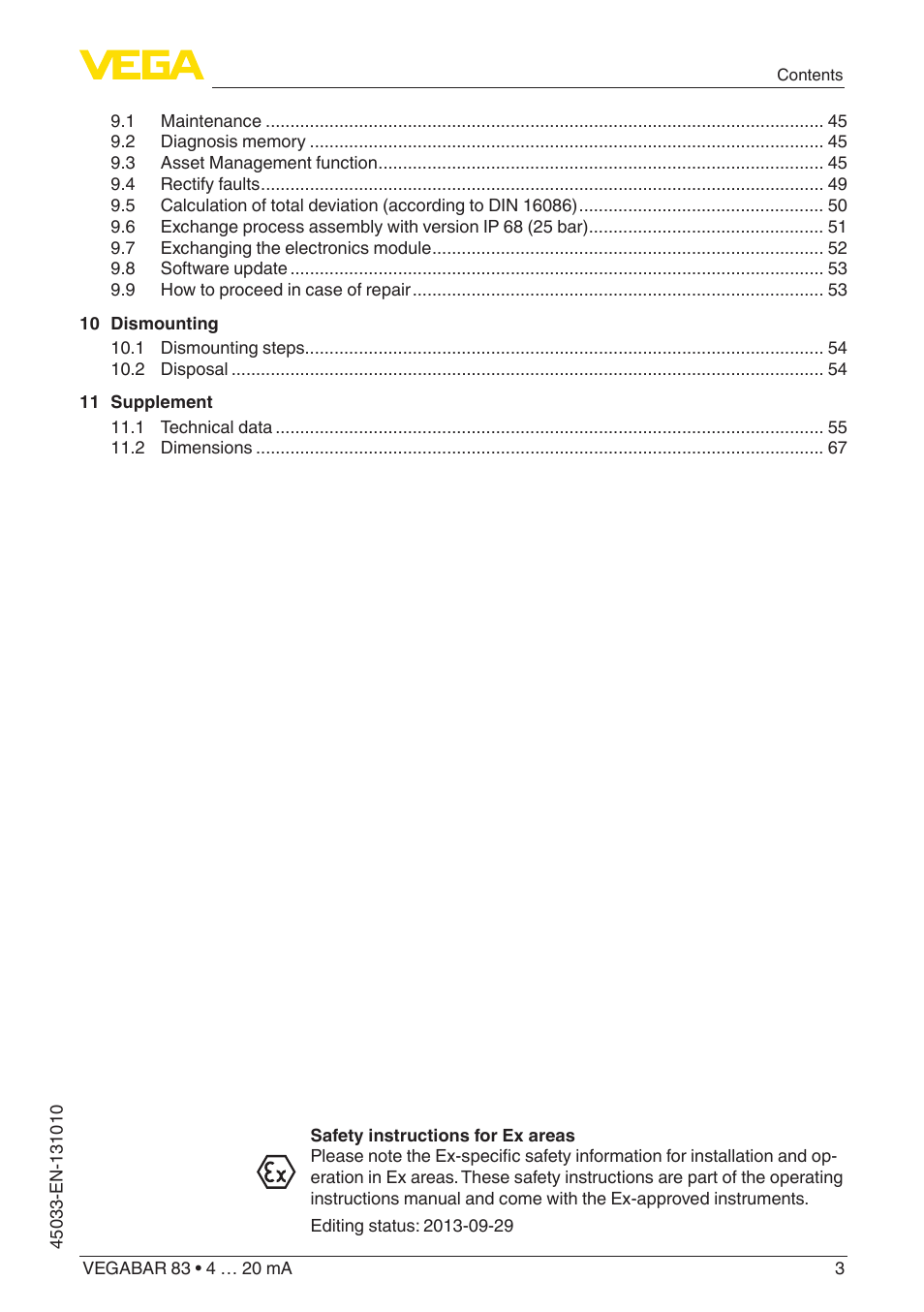 VEGA VEGABAR 83 4 … 20 mA - Operating Instructions User Manual | Page 3 / 80