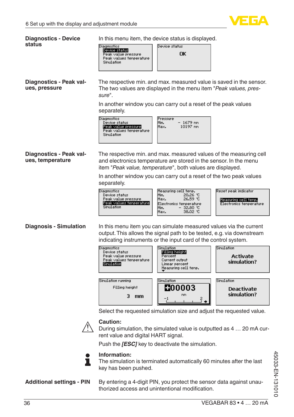 VEGA VEGABAR 83 4 … 20 mA - Operating Instructions User Manual | Page 36 / 80