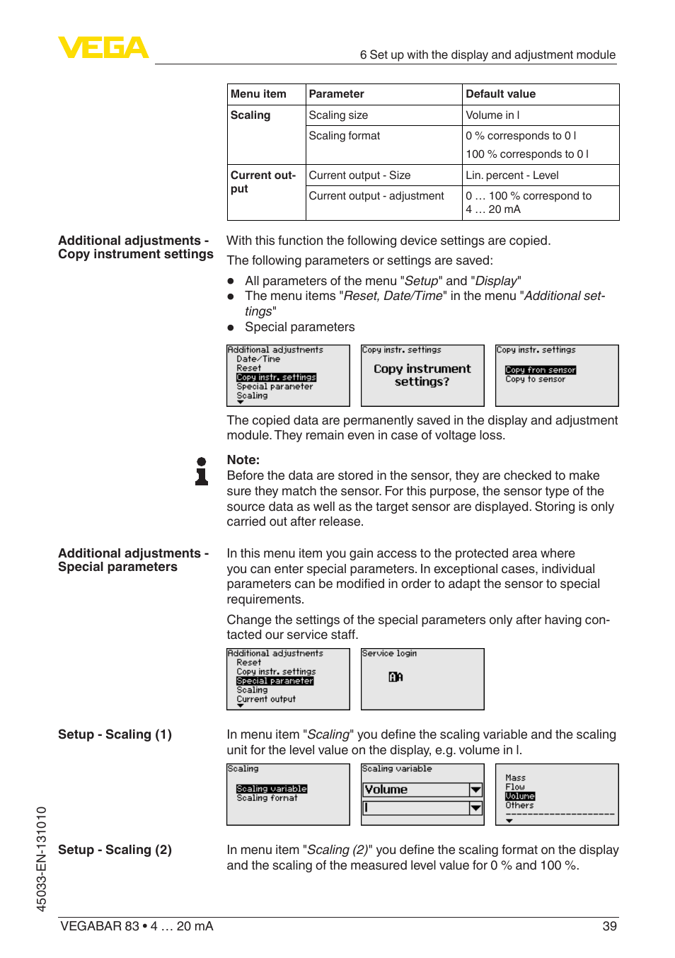 VEGA VEGABAR 83 4 … 20 mA - Operating Instructions User Manual | Page 39 / 80