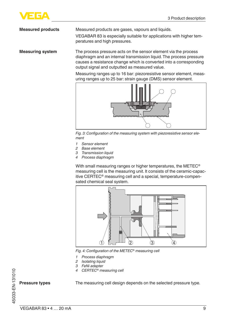 VEGA VEGABAR 83 4 … 20 mA - Operating Instructions User Manual | Page 9 / 80