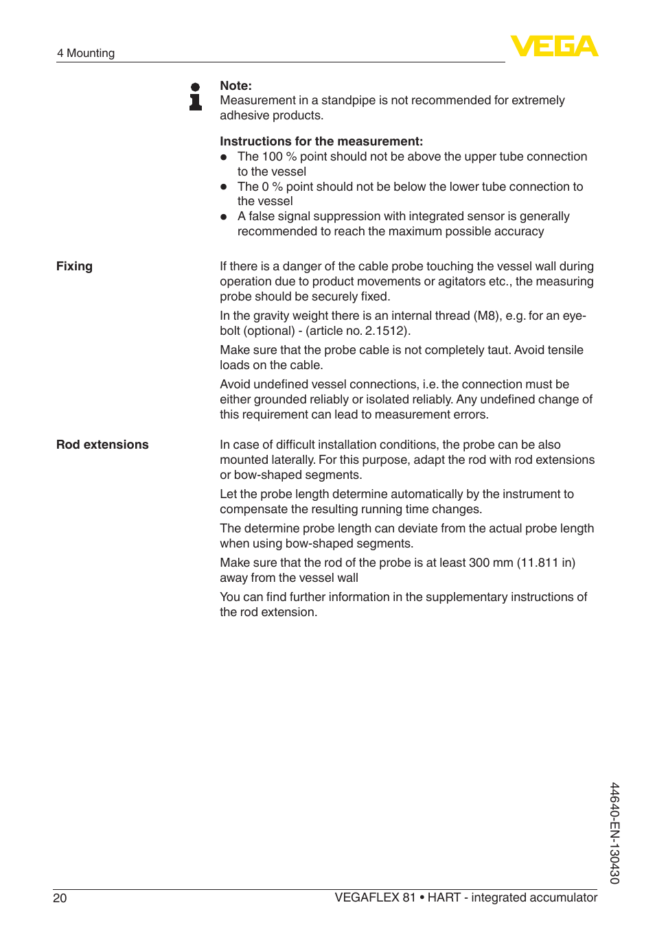 VEGA VEGAFLEX 81 HART - integrated accumulator User Manual | Page 20 / 88