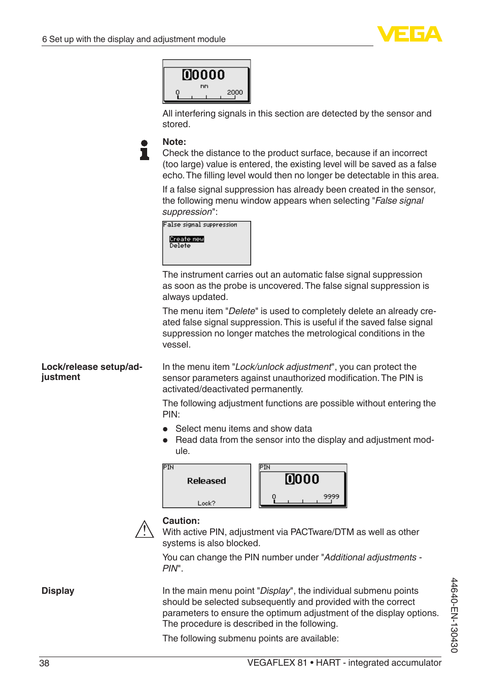 VEGA VEGAFLEX 81 HART - integrated accumulator User Manual | Page 38 / 88