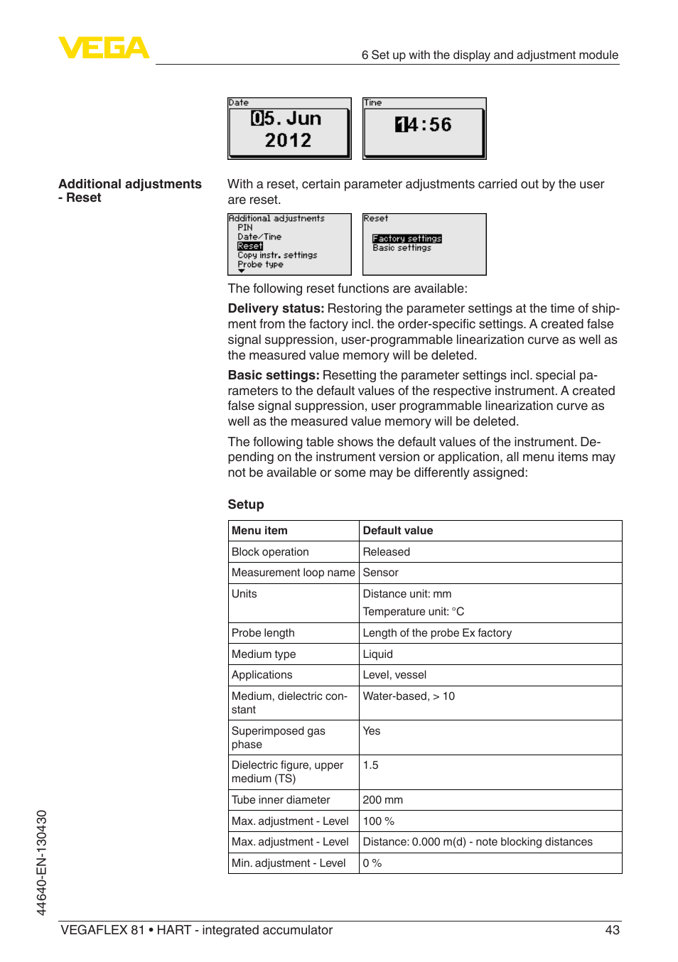 VEGA VEGAFLEX 81 HART - integrated accumulator User Manual | Page 43 / 88