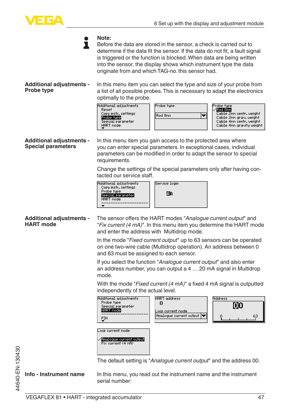 VEGA VEGAFLEX 81 HART - integrated accumulator User Manual | Page 47 / 88