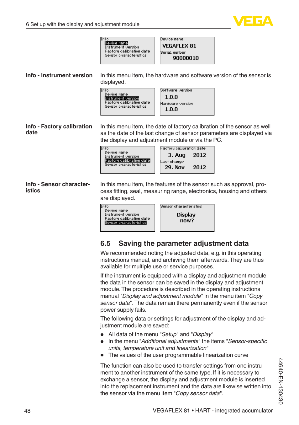 VEGA VEGAFLEX 81 HART - integrated accumulator User Manual | Page 48 / 88