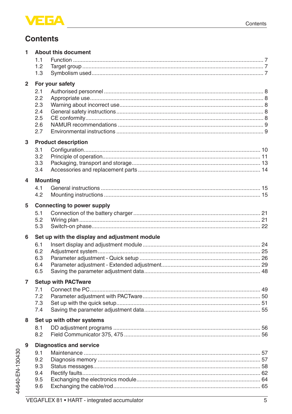 VEGA VEGAFLEX 81 HART - integrated accumulator User Manual | Page 5 / 88