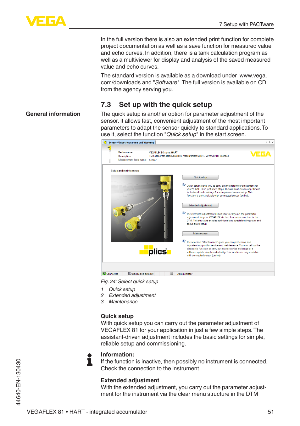 3 set up with the quick setup | VEGA VEGAFLEX 81 HART - integrated accumulator User Manual | Page 51 / 88