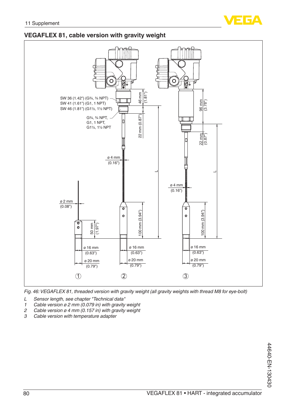 Vegaflex 81, cable version with gravity weight, 11 supplement | VEGA VEGAFLEX 81 HART - integrated accumulator User Manual | Page 80 / 88