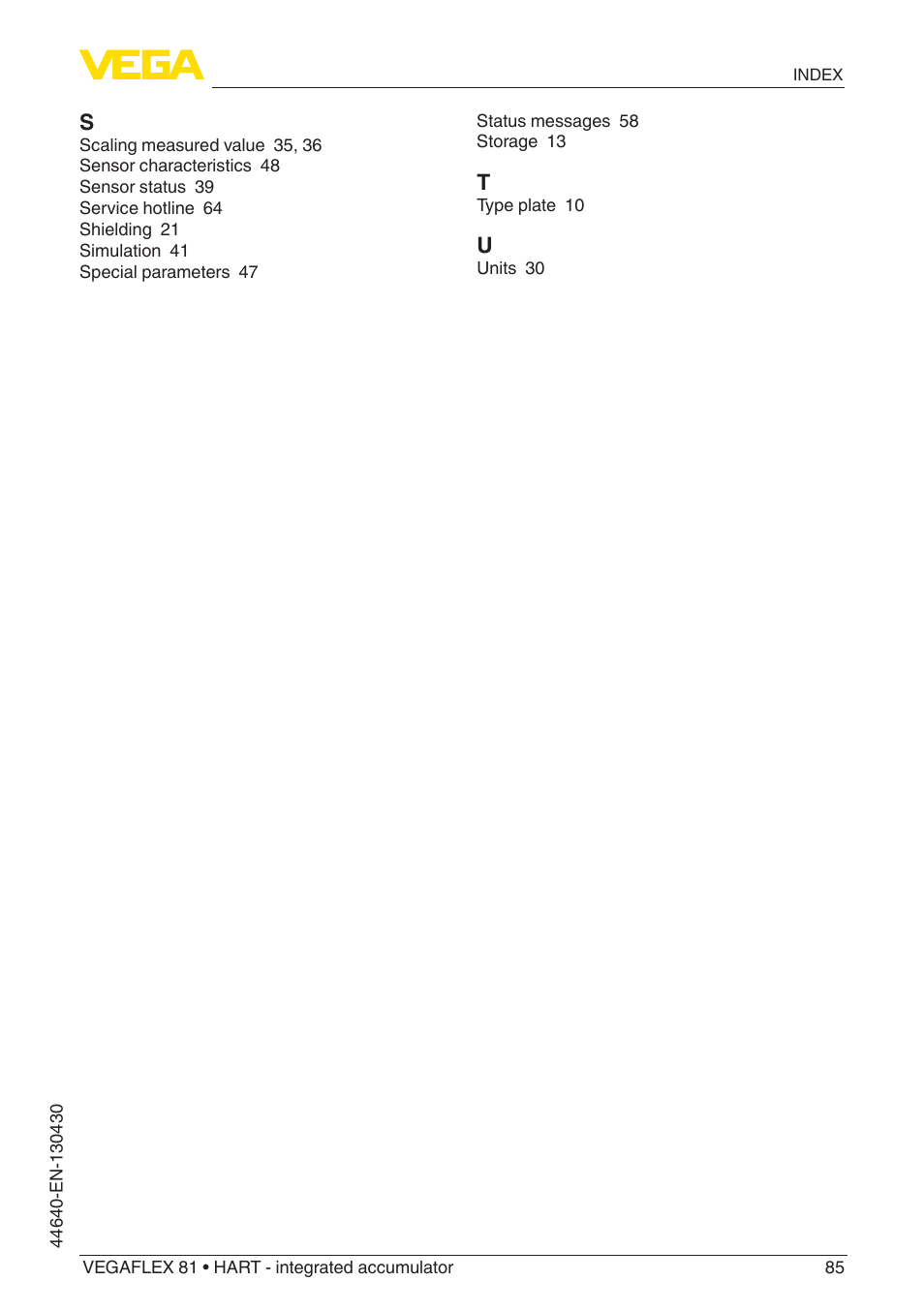 VEGA VEGAFLEX 81 HART - integrated accumulator User Manual | Page 85 / 88