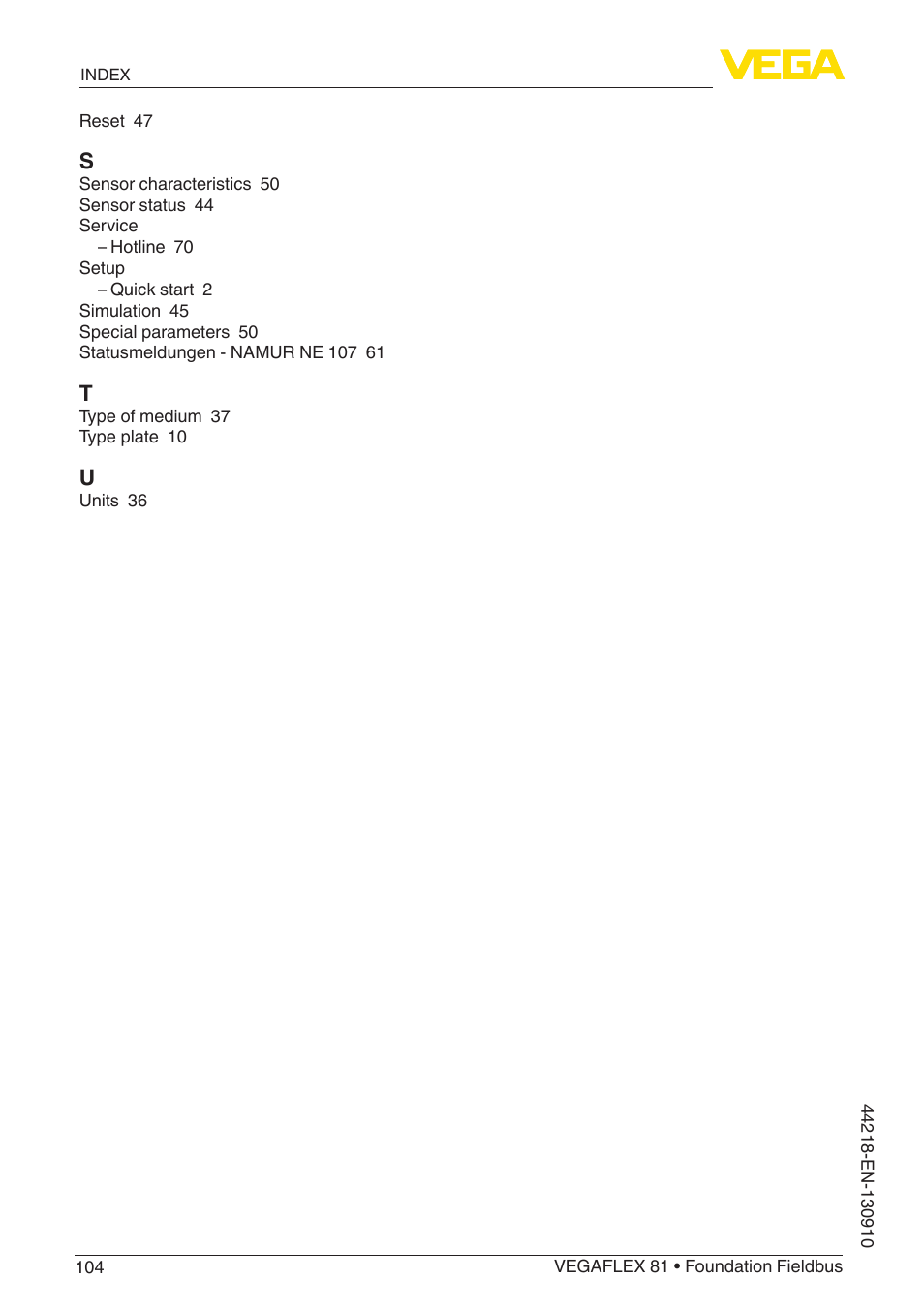 VEGA VEGAFLEX 81 Foundation Fieldbus User Manual | Page 104 / 108