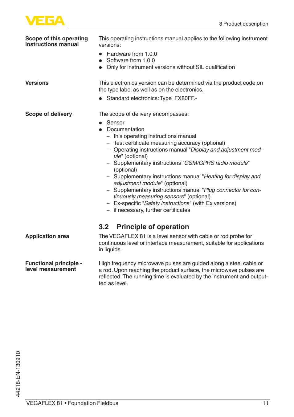 2 principle of operation | VEGA VEGAFLEX 81 Foundation Fieldbus User Manual | Page 11 / 108