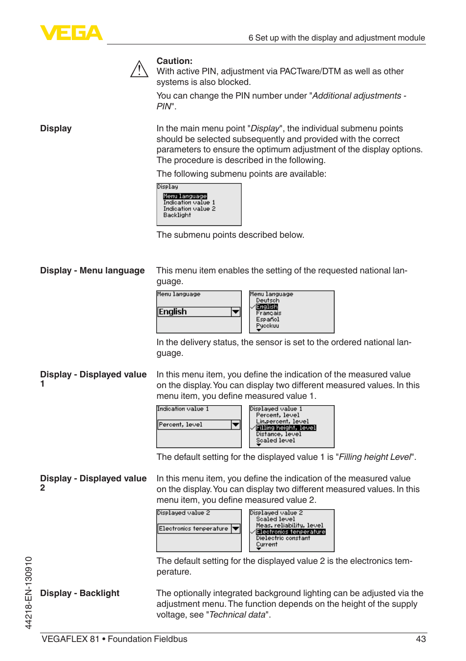 VEGA VEGAFLEX 81 Foundation Fieldbus User Manual | Page 43 / 108