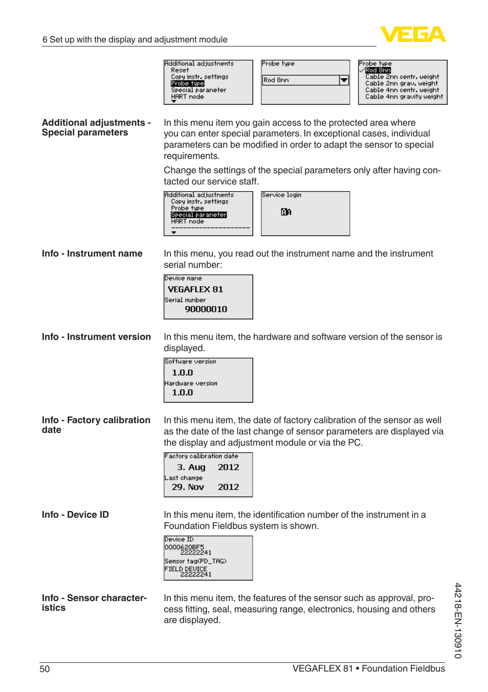 VEGA VEGAFLEX 81 Foundation Fieldbus User Manual | Page 50 / 108