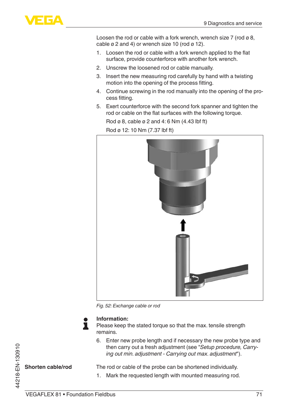 VEGA VEGAFLEX 81 Foundation Fieldbus User Manual | Page 71 / 108