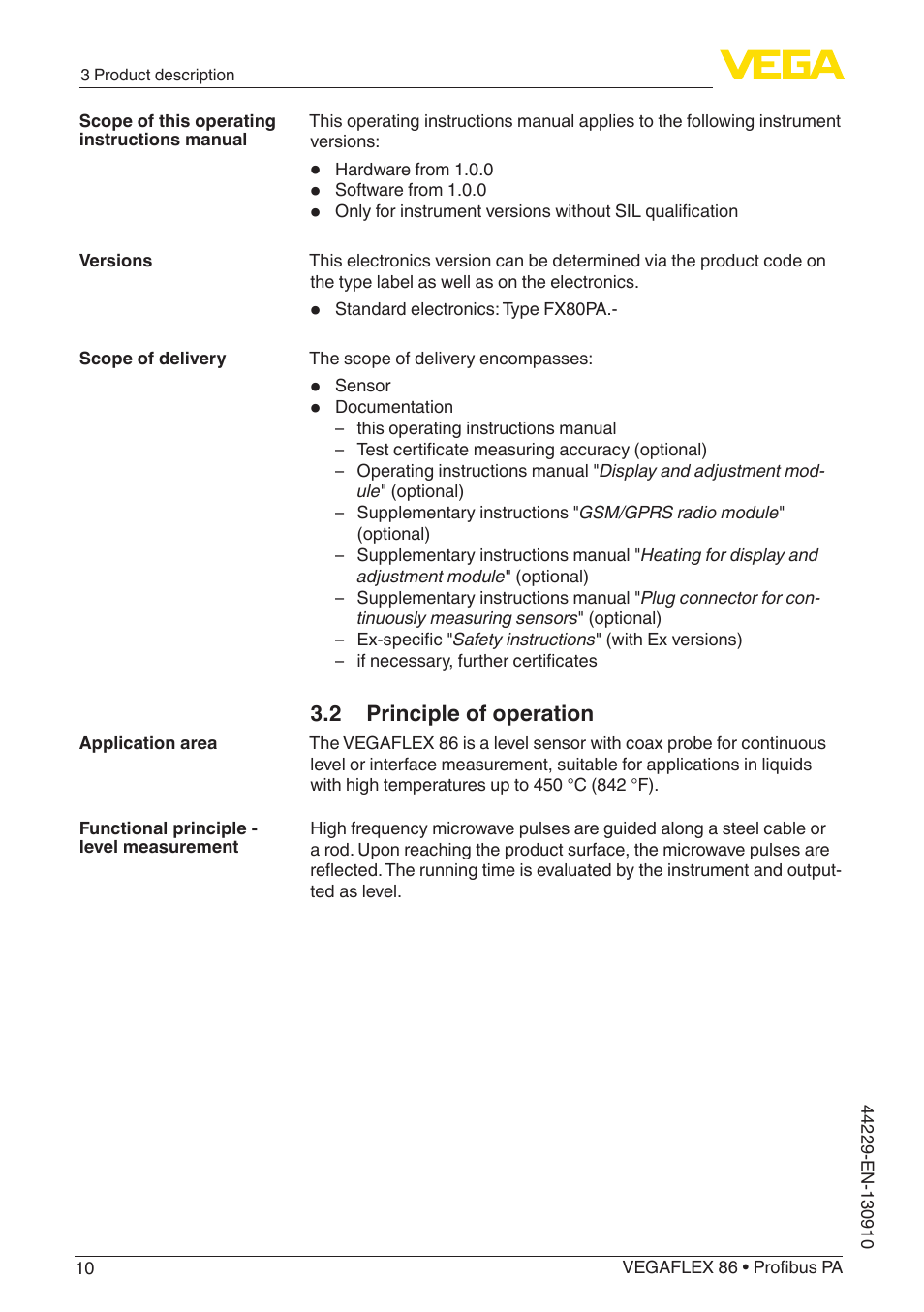 2 principle of operation | VEGA VEGAFLEX 86 Profibus PA Coax probe User Manual | Page 10 / 92