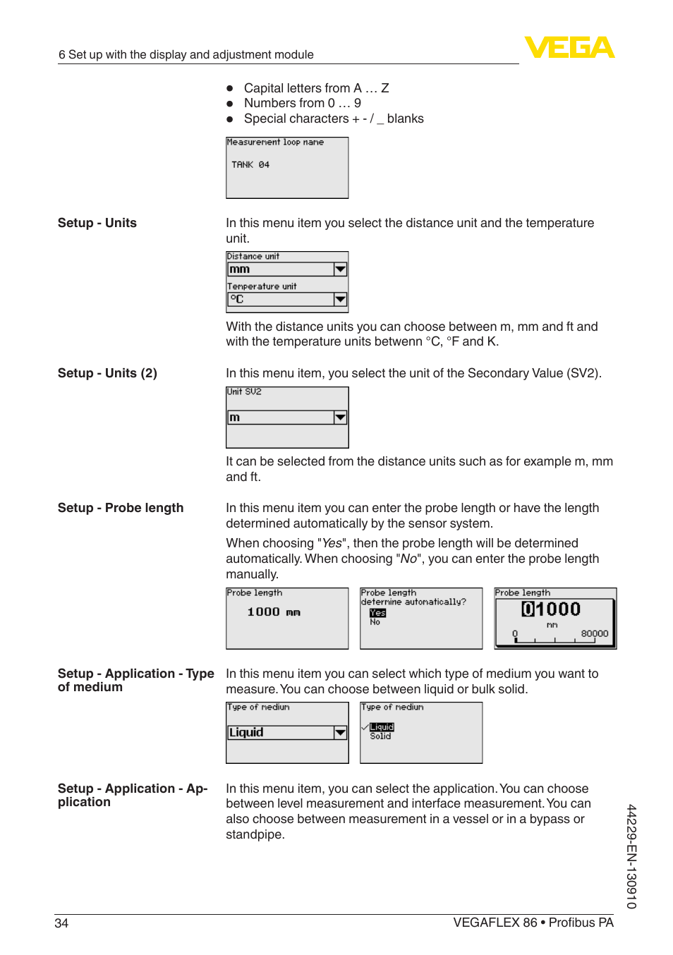VEGA VEGAFLEX 86 Profibus PA Coax probe User Manual | Page 34 / 92