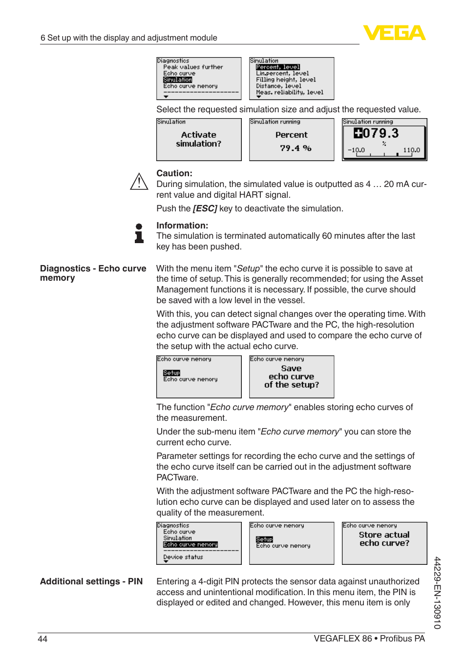 VEGA VEGAFLEX 86 Profibus PA Coax probe User Manual | Page 44 / 92