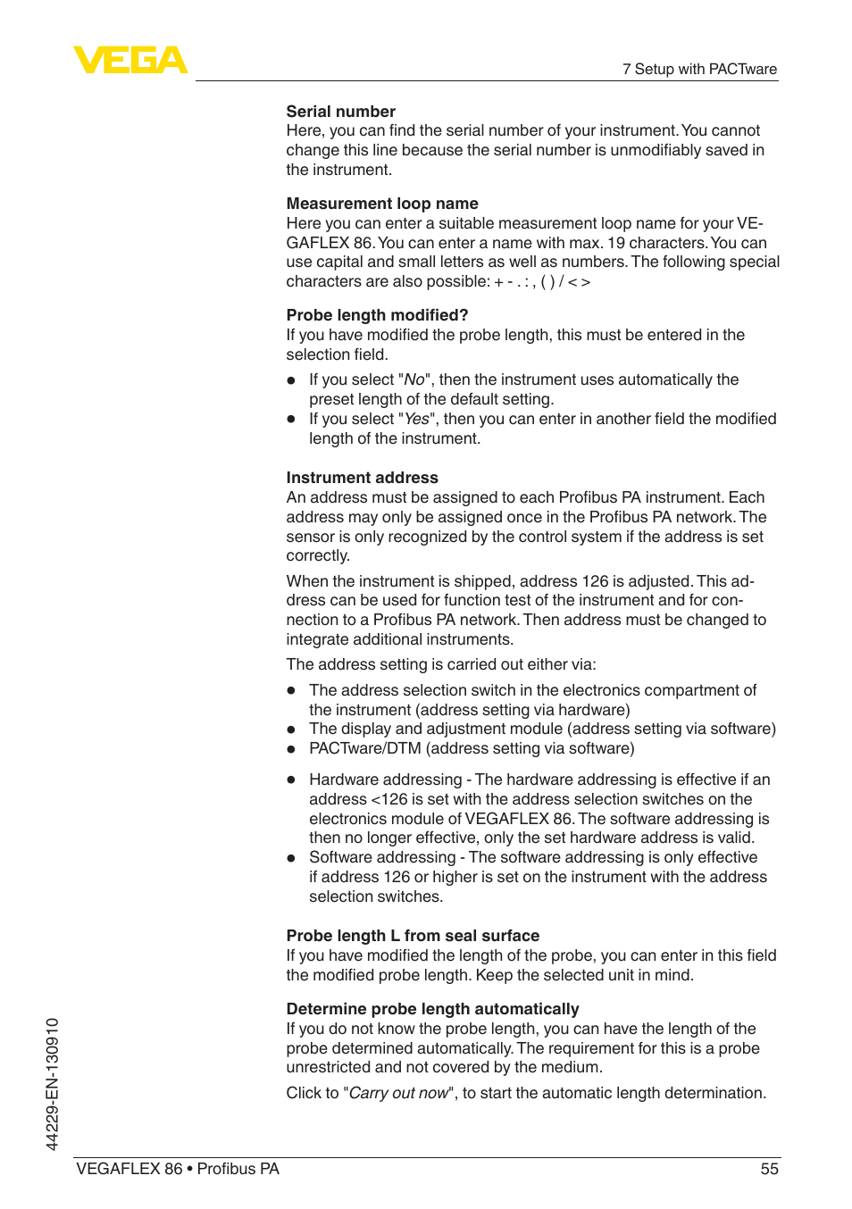 VEGA VEGAFLEX 86 Profibus PA Coax probe User Manual | Page 55 / 92