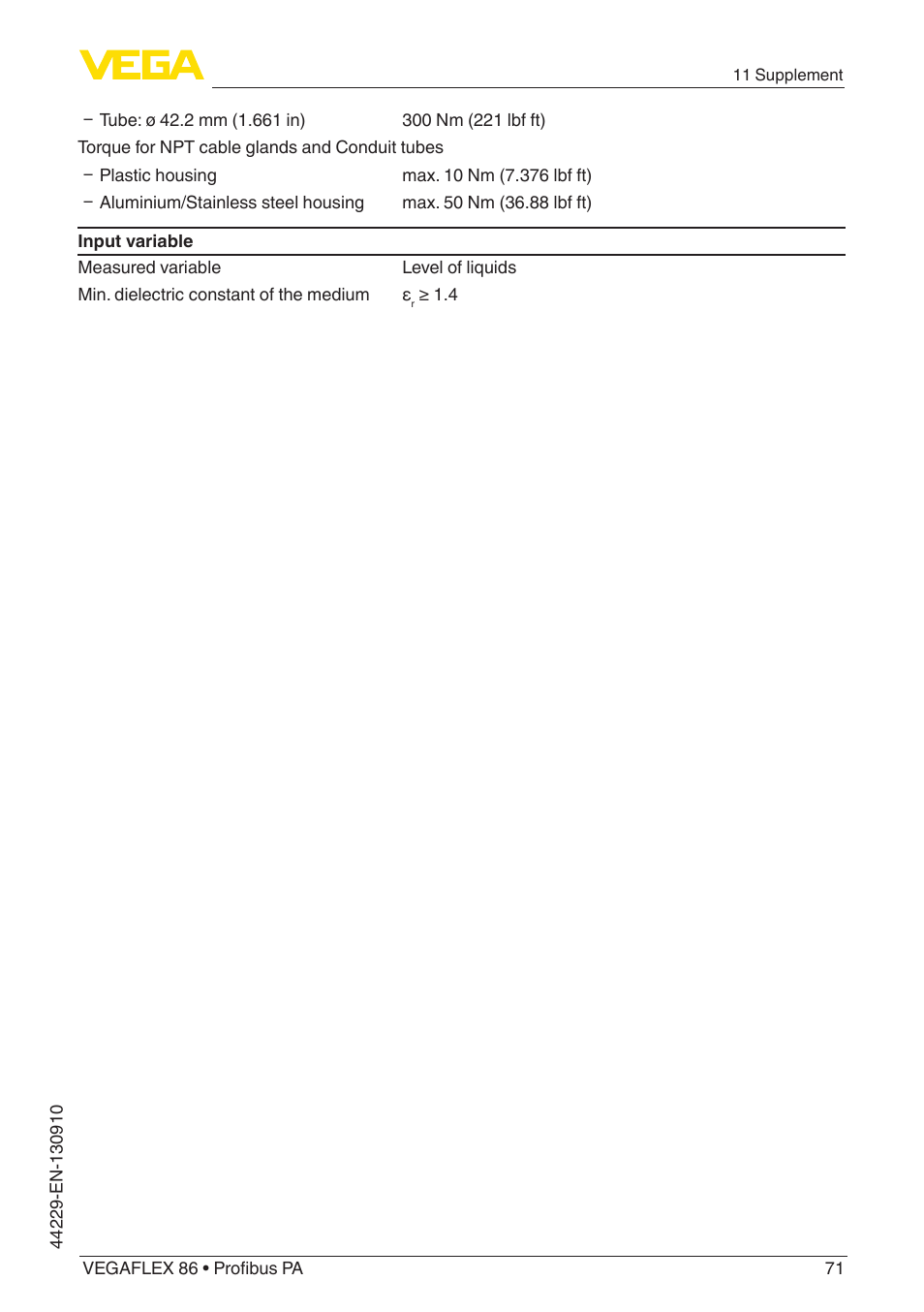 VEGA VEGAFLEX 86 Profibus PA Coax probe User Manual | Page 71 / 92