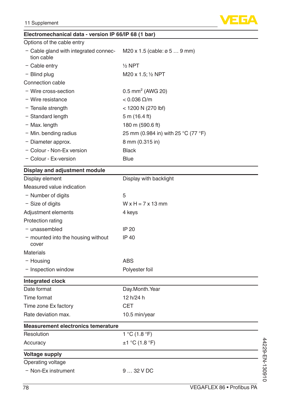 VEGA VEGAFLEX 86 Profibus PA Coax probe User Manual | Page 78 / 92