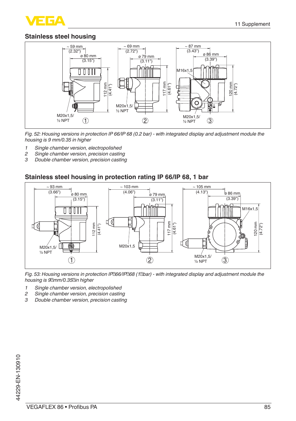 Stainless steel housing | VEGA VEGAFLEX 86 Profibus PA Coax probe User Manual | Page 85 / 92