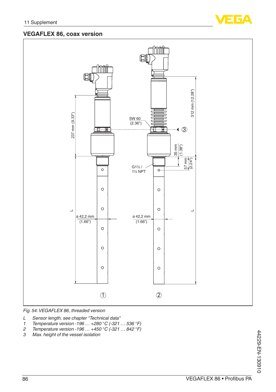 Vegaflex 86, coax version | VEGA VEGAFLEX 86 Profibus PA Coax probe User Manual | Page 86 / 92