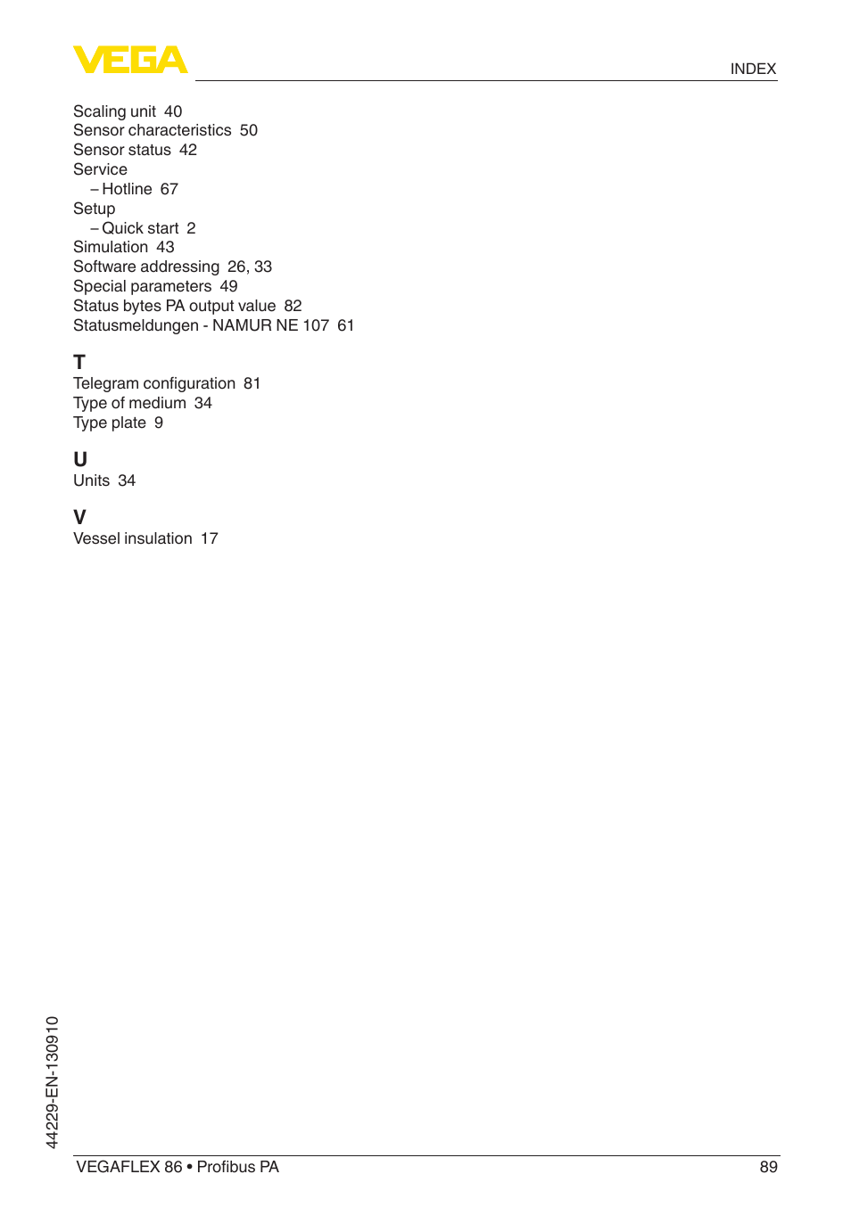 VEGA VEGAFLEX 86 Profibus PA Coax probe User Manual | Page 89 / 92