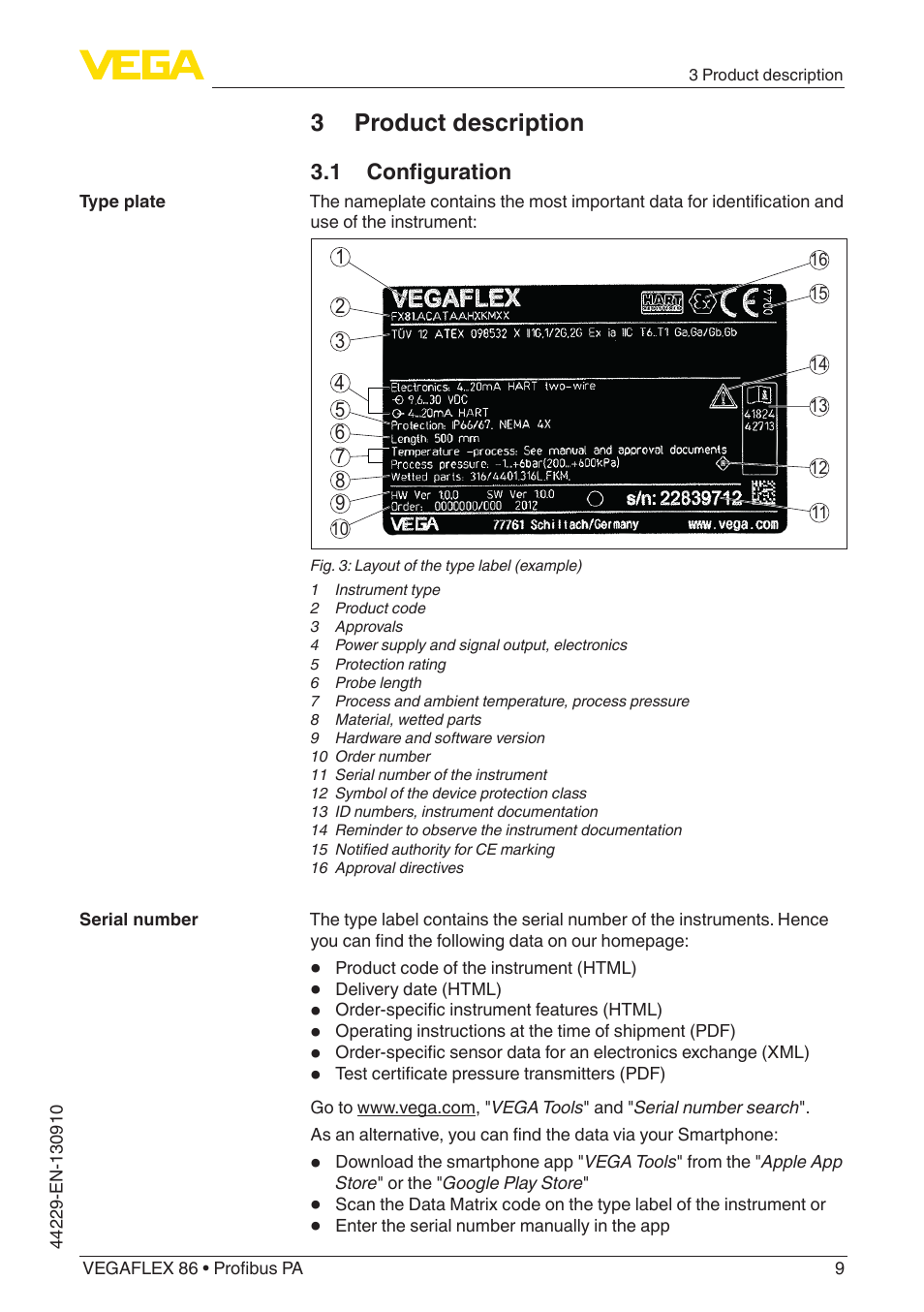 3 product description, 1 configuration | VEGA VEGAFLEX 86 Profibus PA Coax probe User Manual | Page 9 / 92