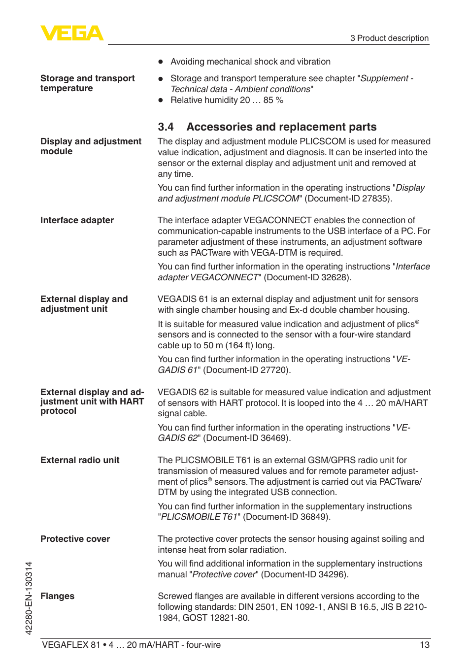 4 accessories and replacement parts | VEGA VEGAFLEX 81 4 … 20 mA_HART - four-wire Coax probe User Manual | Page 13 / 80