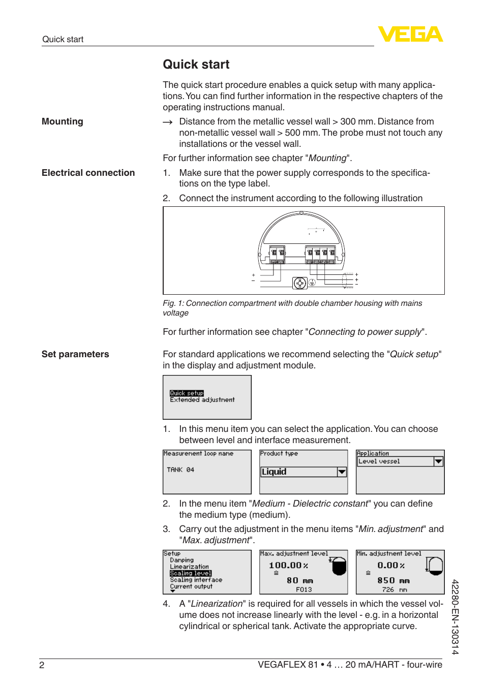 Quick start | VEGA VEGAFLEX 81 4 … 20 mA_HART - four-wire Coax probe User Manual | Page 2 / 80