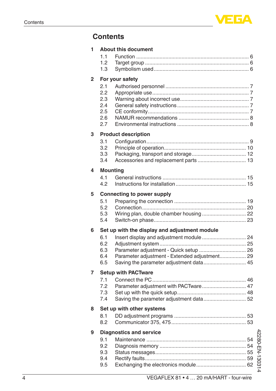 VEGA VEGAFLEX 81 4 … 20 mA_HART - four-wire Coax probe User Manual | Page 4 / 80