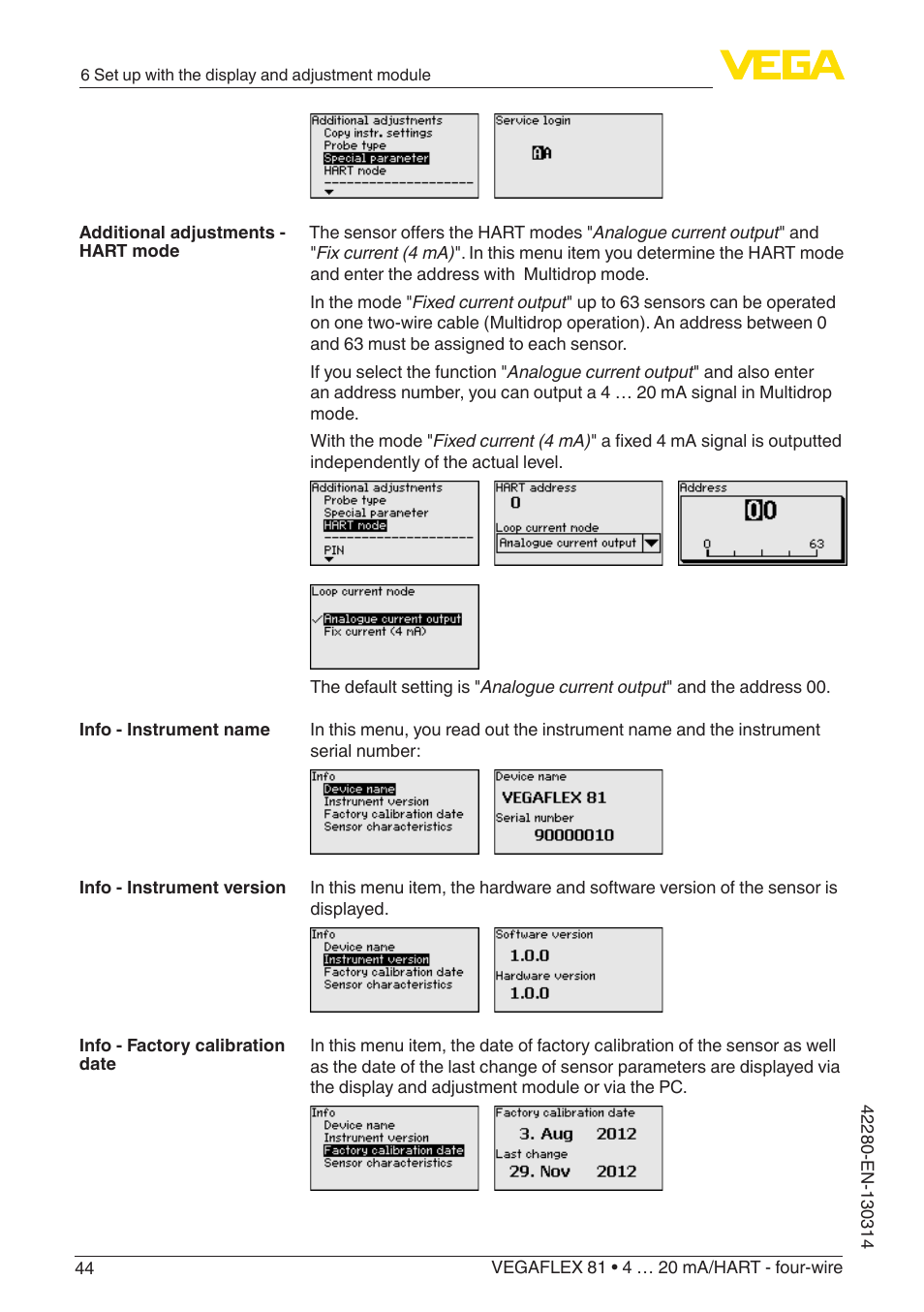 VEGA VEGAFLEX 81 4 … 20 mA_HART - four-wire Coax probe User Manual | Page 44 / 80