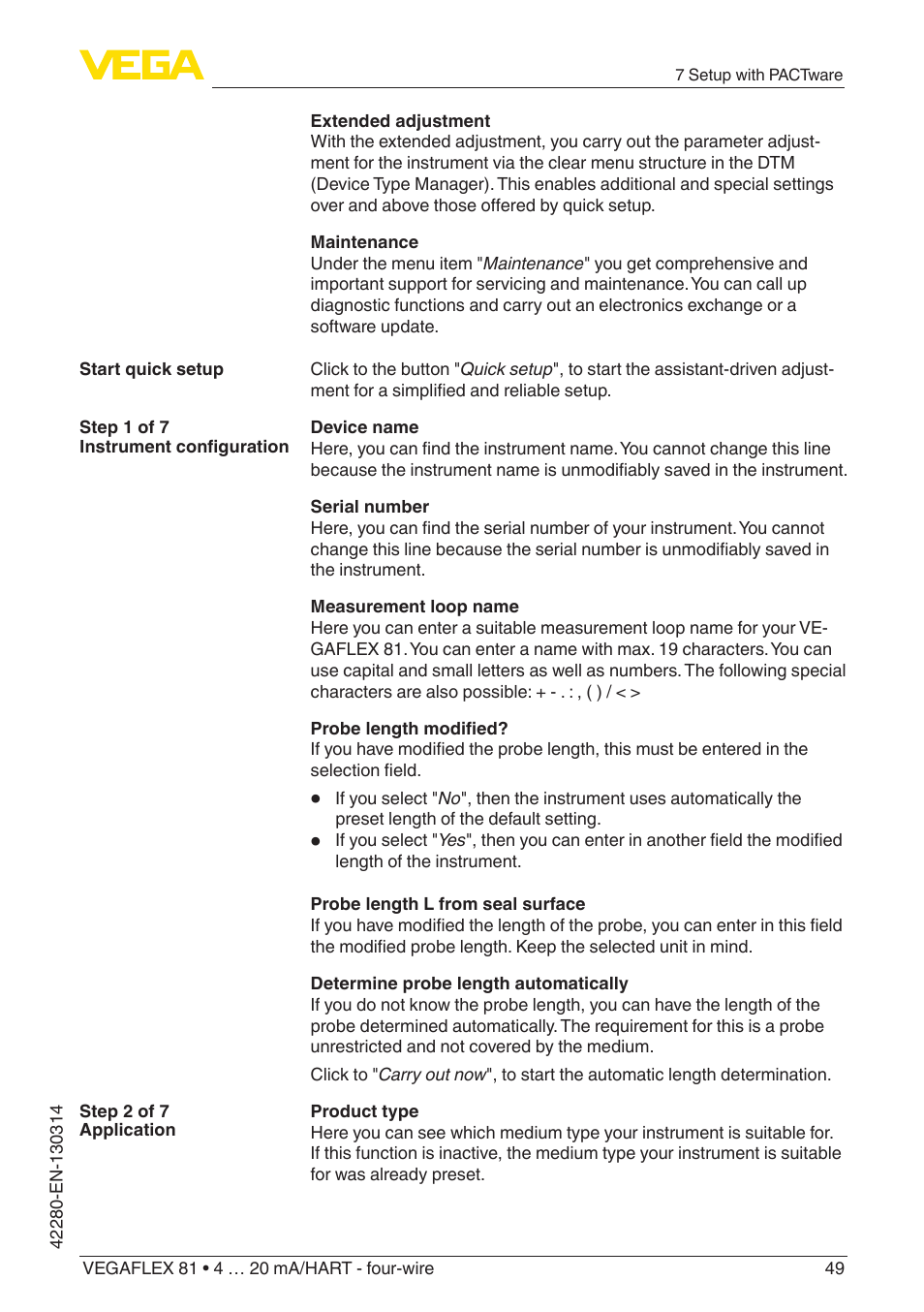 VEGA VEGAFLEX 81 4 … 20 mA_HART - four-wire Coax probe User Manual | Page 49 / 80