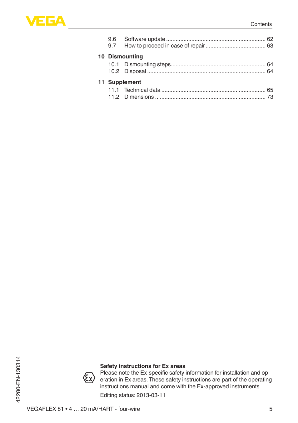 VEGA VEGAFLEX 81 4 … 20 mA_HART - four-wire Coax probe User Manual | Page 5 / 80