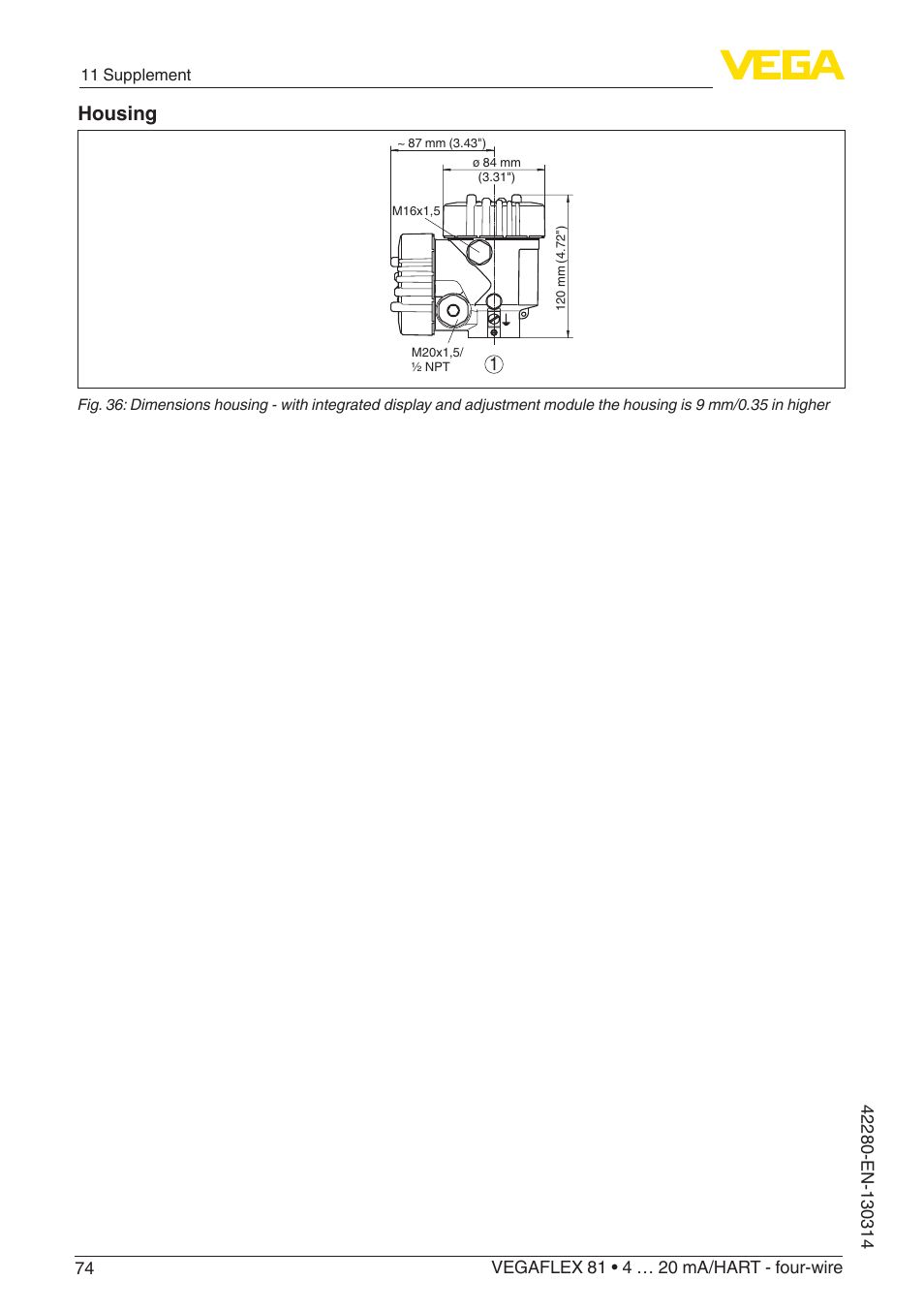 Housing | VEGA VEGAFLEX 81 4 … 20 mA_HART - four-wire Coax probe User Manual | Page 74 / 80