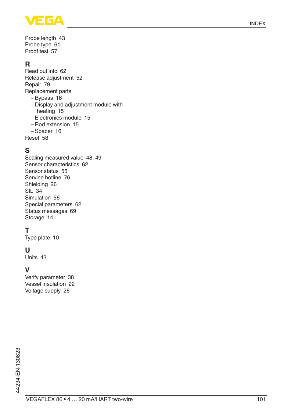 VEGA VEGAFLEX 86 4 … 20 mA_HART two-wire Rod and cable probe With SIL qualification User Manual | Page 101 / 104