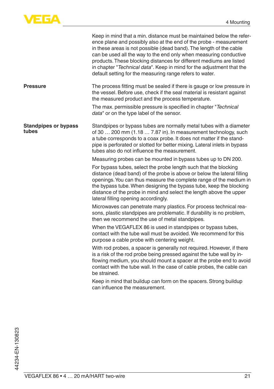 VEGA VEGAFLEX 86 4 … 20 mA_HART two-wire Rod and cable probe With SIL qualification User Manual | Page 21 / 104