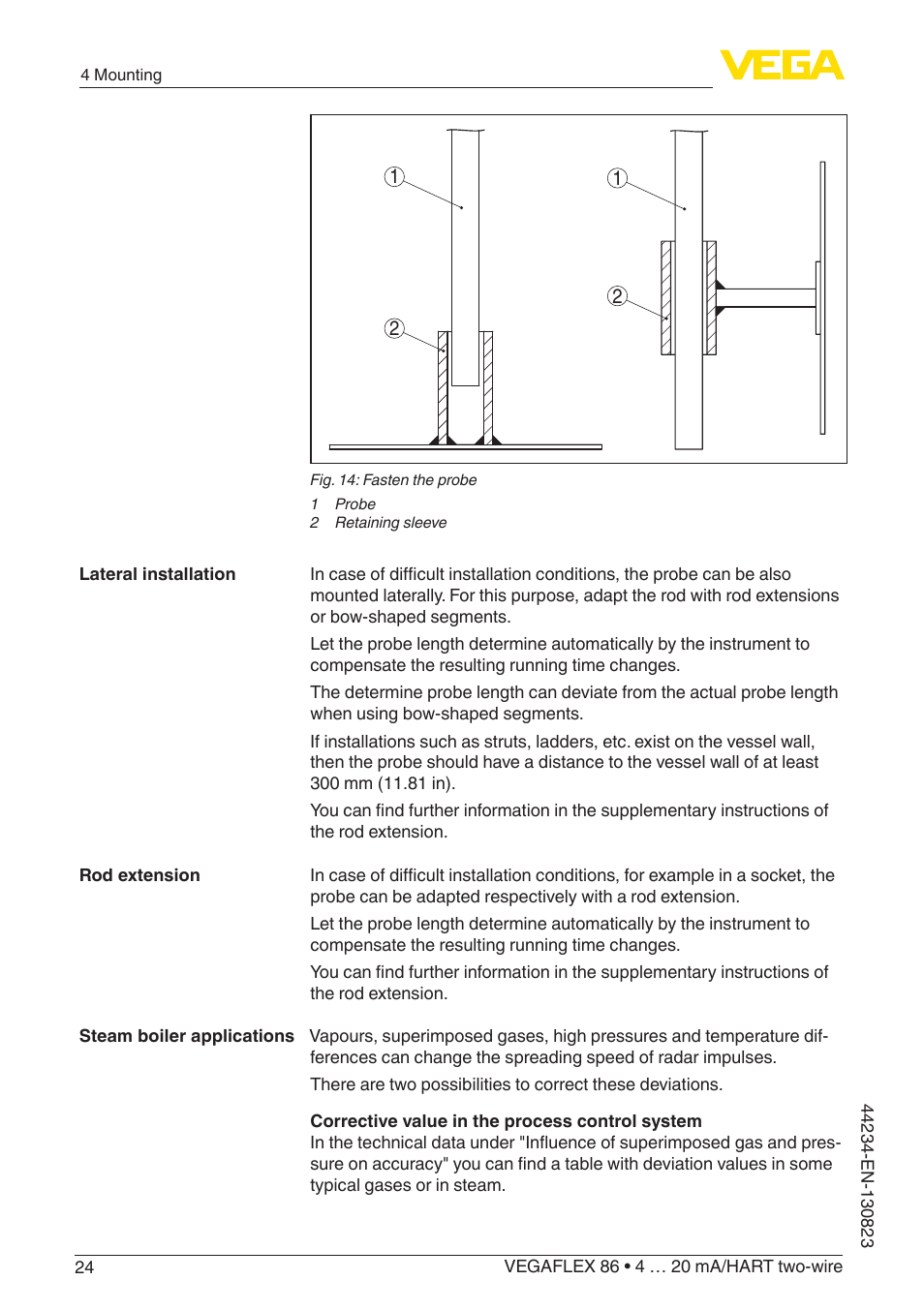 VEGA VEGAFLEX 86 4 … 20 mA_HART two-wire Rod and cable probe With SIL qualification User Manual | Page 24 / 104