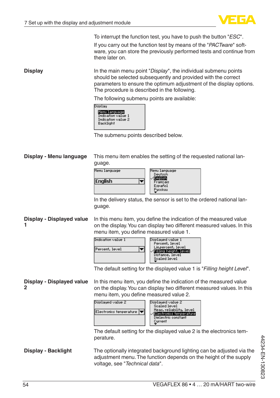 VEGA VEGAFLEX 86 4 … 20 mA_HART two-wire Rod and cable probe With SIL qualification User Manual | Page 54 / 104