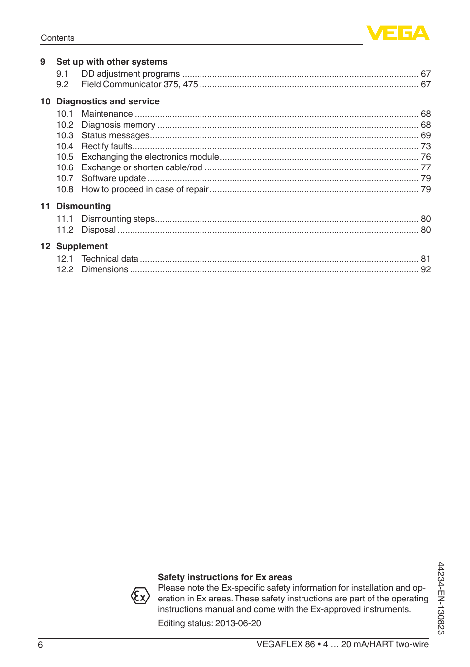 VEGA VEGAFLEX 86 4 … 20 mA_HART two-wire Rod and cable probe With SIL qualification User Manual | Page 6 / 104