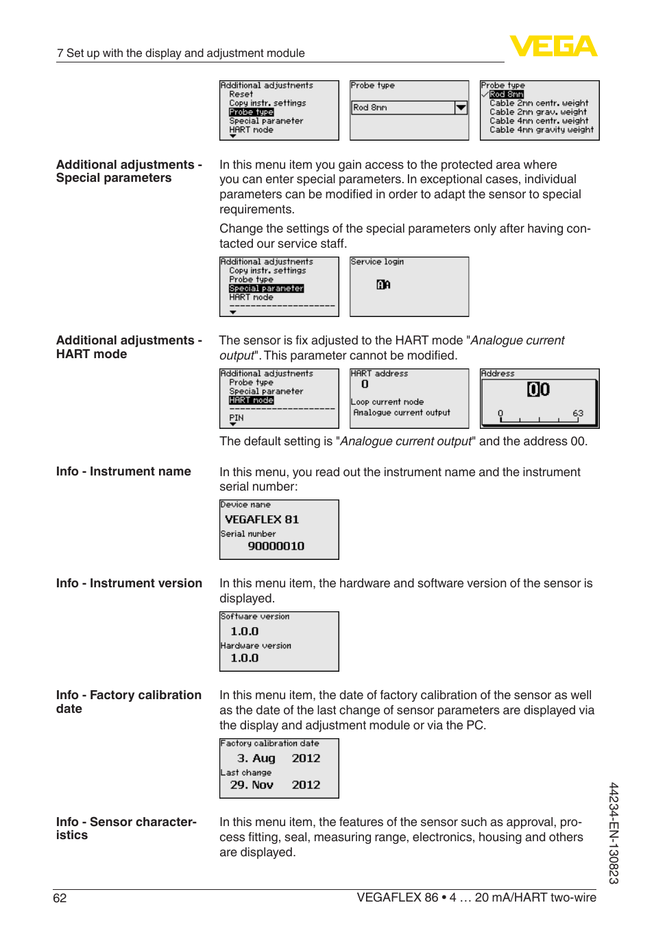 VEGA VEGAFLEX 86 4 … 20 mA_HART two-wire Rod and cable probe With SIL qualification User Manual | Page 62 / 104