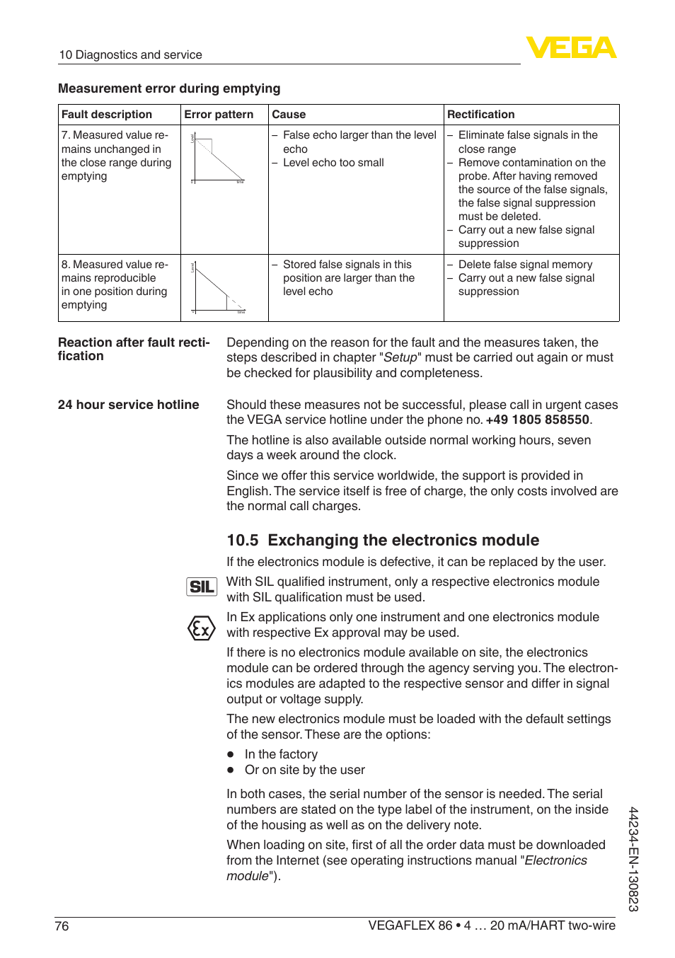 5 exchanging the electronics module | VEGA VEGAFLEX 86 4 … 20 mA_HART two-wire Rod and cable probe With SIL qualification User Manual | Page 76 / 104