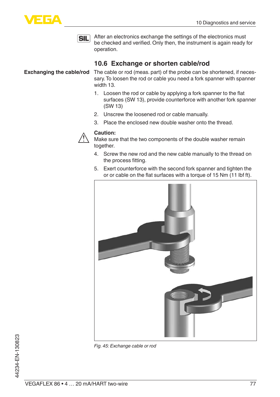 6 exchange or shorten cable/rod | VEGA VEGAFLEX 86 4 … 20 mA_HART two-wire Rod and cable probe With SIL qualification User Manual | Page 77 / 104