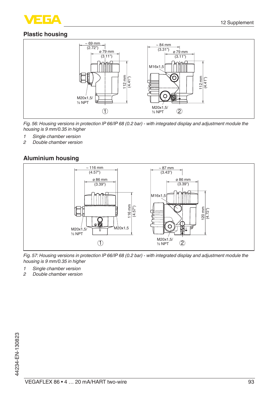 Plastic housing, Aluminium housing | VEGA VEGAFLEX 86 4 … 20 mA_HART two-wire Rod and cable probe With SIL qualification User Manual | Page 93 / 104